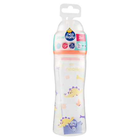 8058664165490 Neo Baby Biberon Plastica Collo Largo Dino Arancio 2m+ 250ml