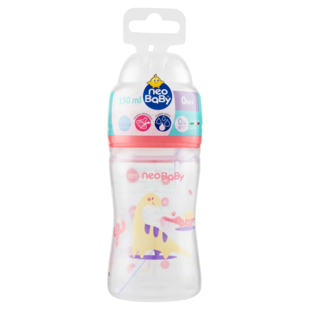 8058664165414 Neo Baby Biberon Plastica Collo Largo Dino Rosa 0m+ 150ml