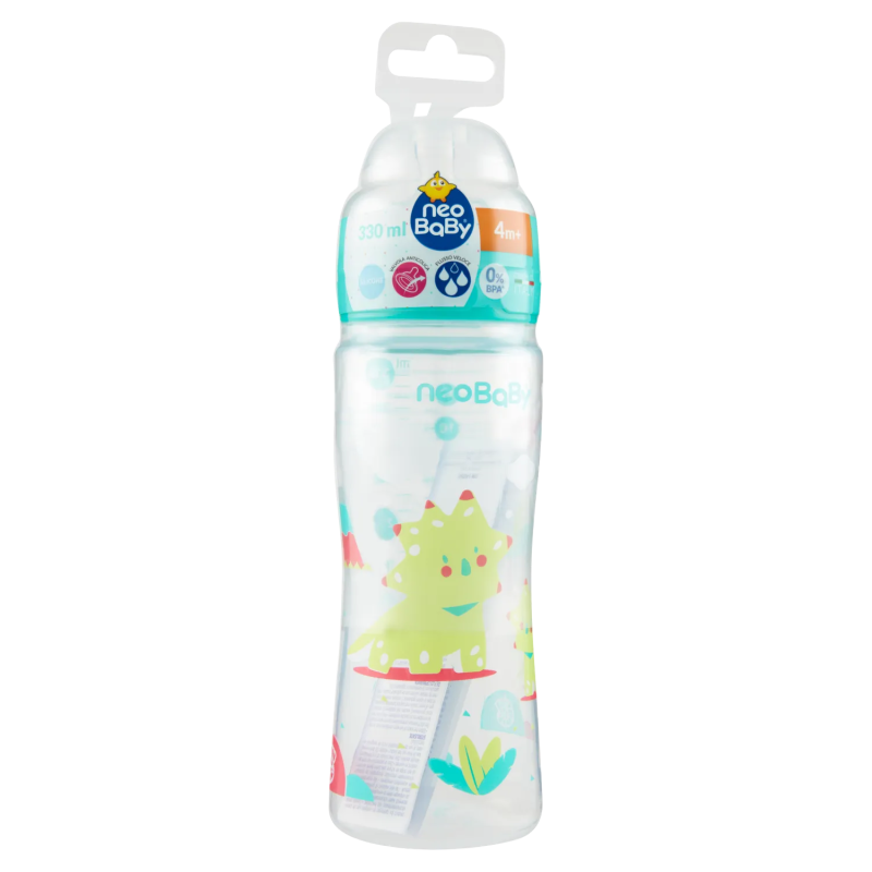 8058664165513 Neo Baby Biberon Plastica Collo Largo Dino Verde 4m+ 330ml