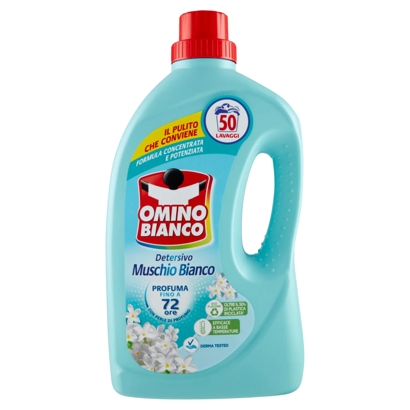 Omino Bianco Liquido Lavatrice Muschio Bianco 50 Misurini 2000ml