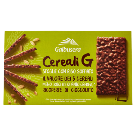 8002190002989Galbusera Cereali G Sfoglie con Riso Soffiato Ricoperte di Cioccolato 5x30gr
