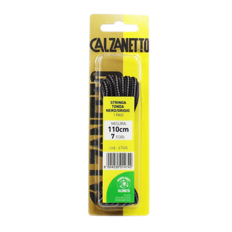 8004235014742Calzanetto Stringa Tonda Nera/Grigio 110cm New 2pz