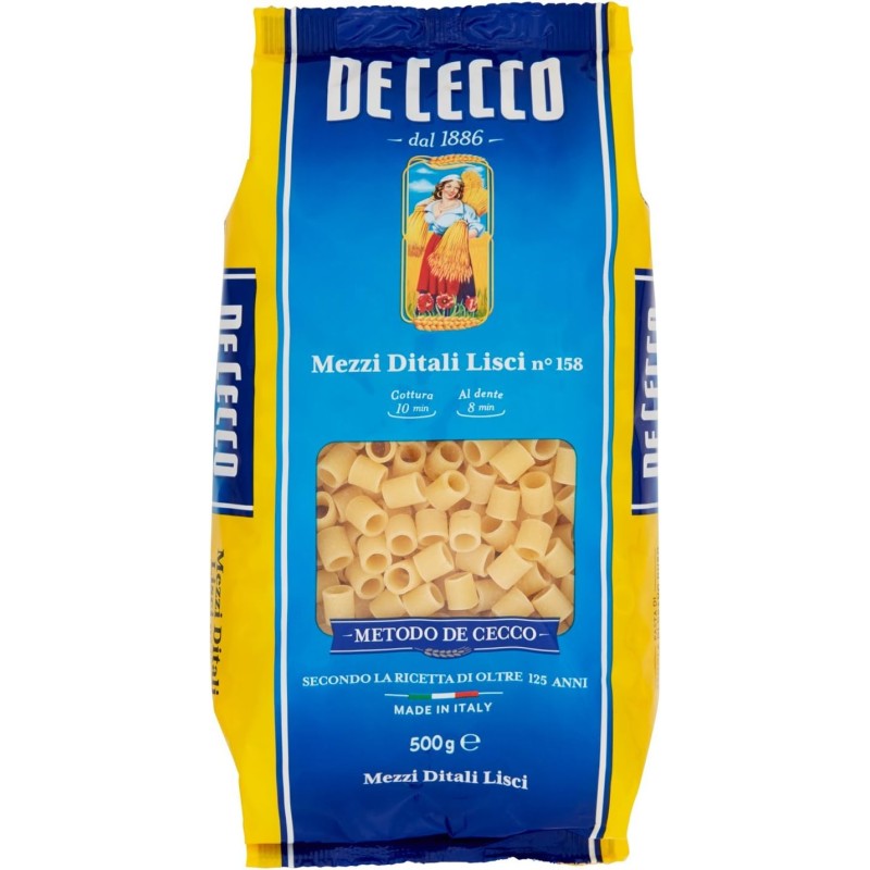 8001250121585 De Cecco 158 Mezzi Ditali Lisci 500gr