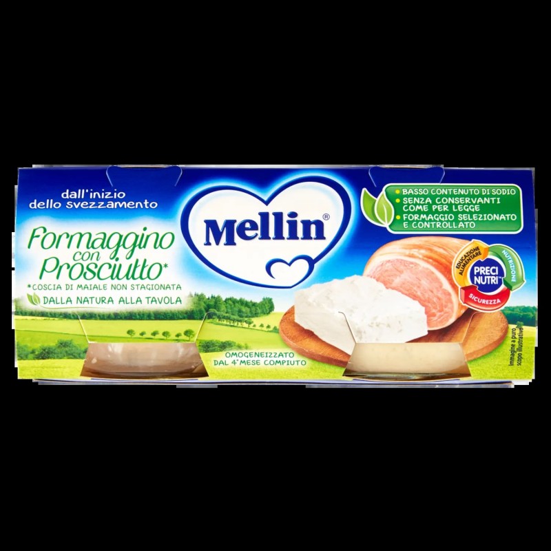 5900852022012 Mellin Omogeneizzato Formaggino Con Prosciutto 2x80gr
