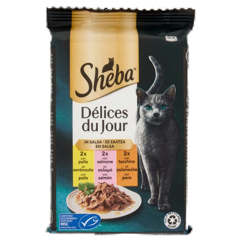 4770608266066 Sheba Cat Delices Du Jour Pollo/Salmone/Tacchino 6x50gr