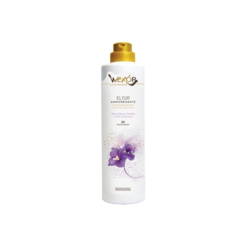 8054729631283 Wexor Elixir Ammorbidente Rosa Indiana, Violetta E Fiori Di Zenzero 30 Misurini 750ml