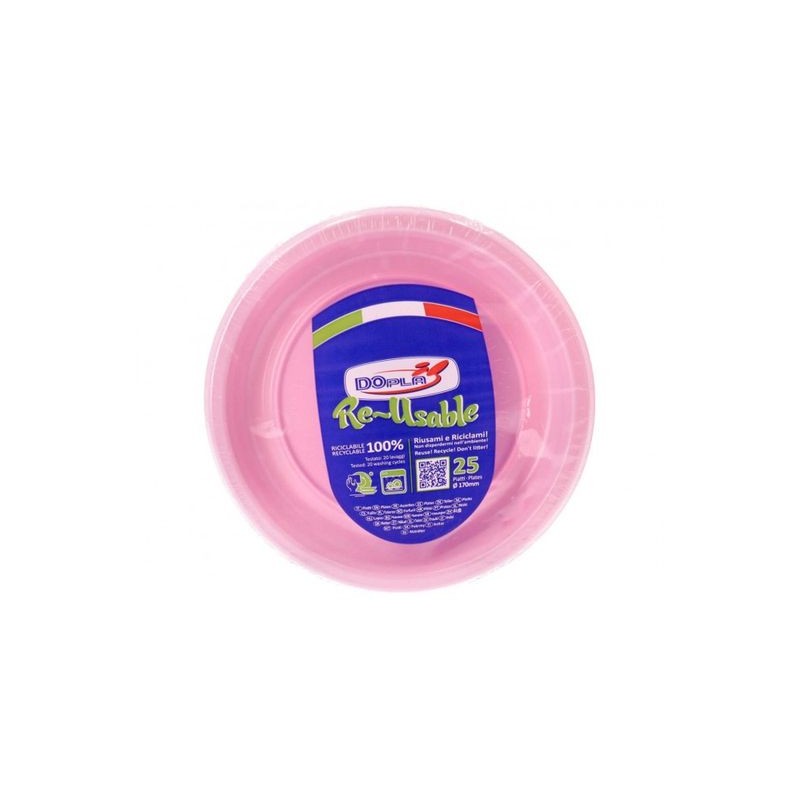 8005090023979 Dopla Piatti Riutilizzabili Dessert Rosa 17cm 25pz