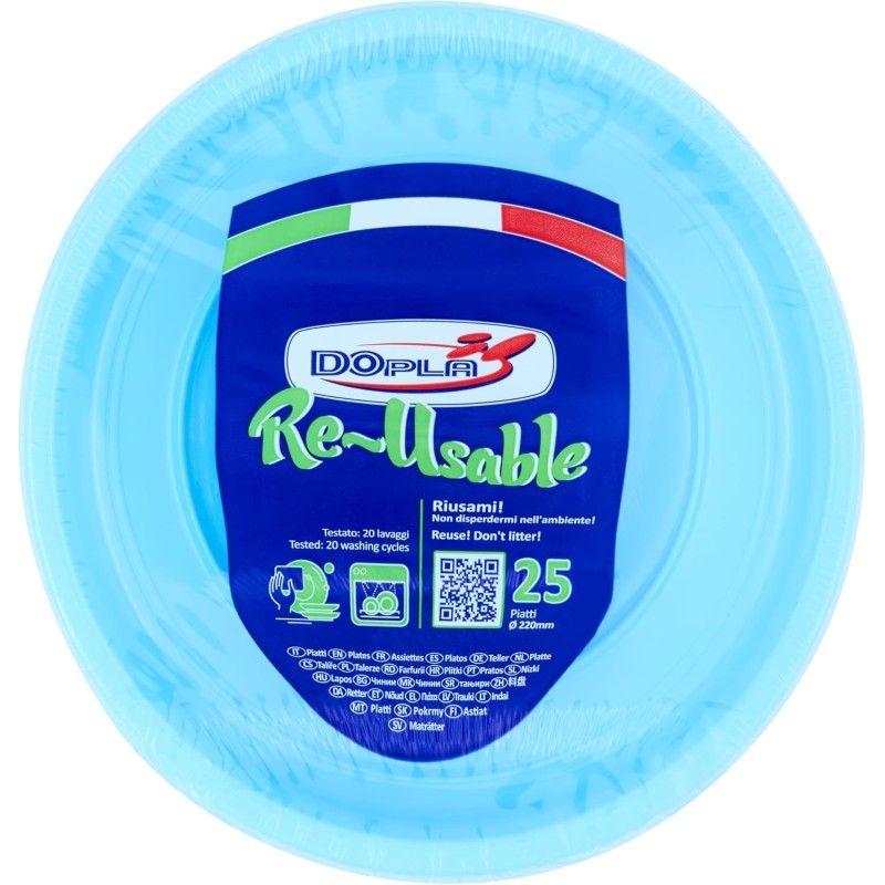 Dopla Piatti Riutilizzabili Piani Azzurri 22cm 25pz